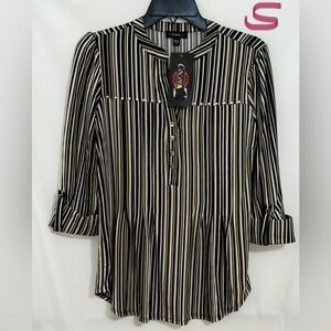 Cocomo Black and White Cuffed Sleeve Blouse